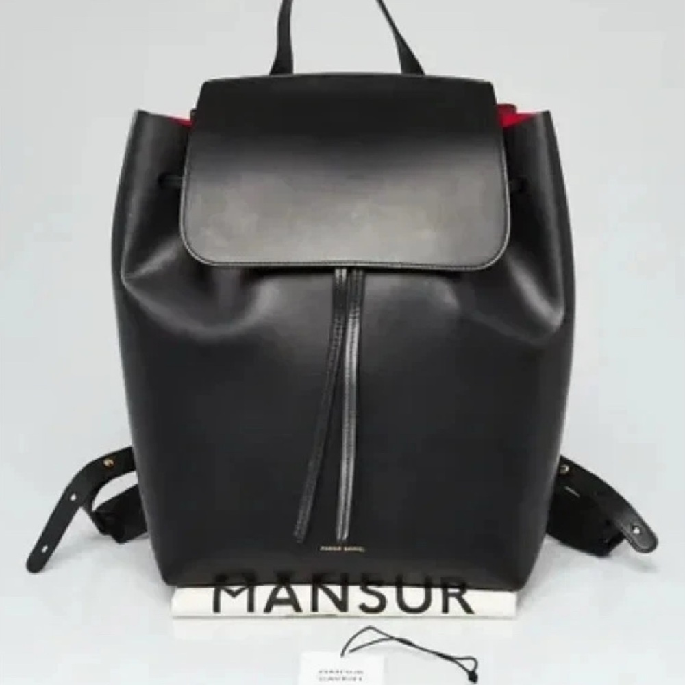 Mansur Gavriel Large Black Leather Backpack Black with Red lining